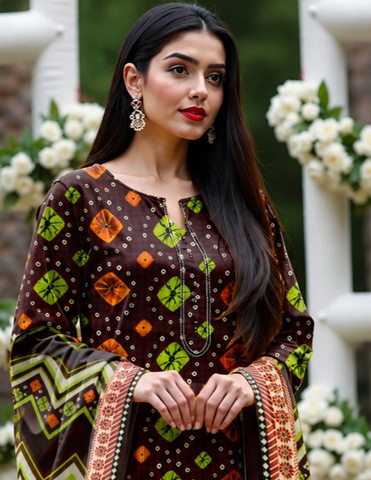 Maroon Bandhani Lawn Suit