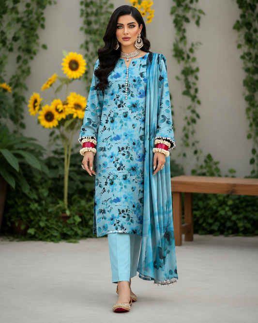 Azure Petal Lawn Suit