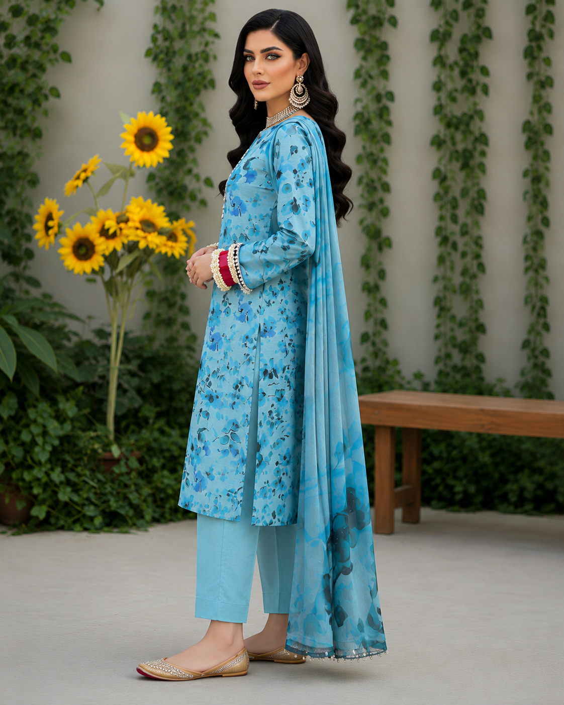 Azure Petal Lawn Suit