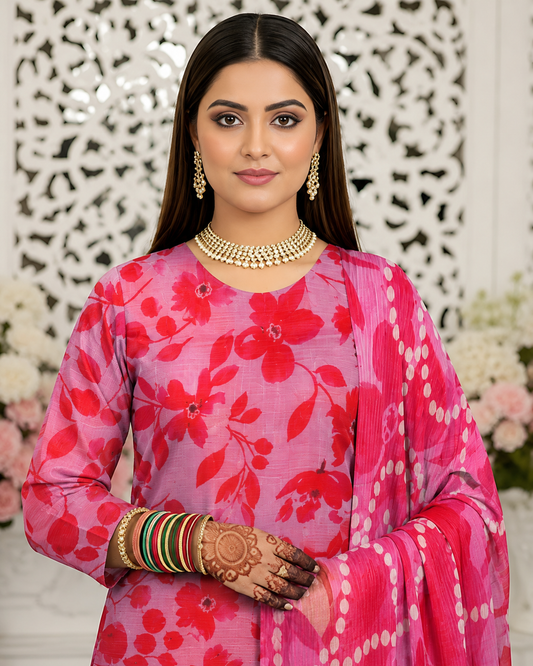 Rosy Bloom Lawn Suit