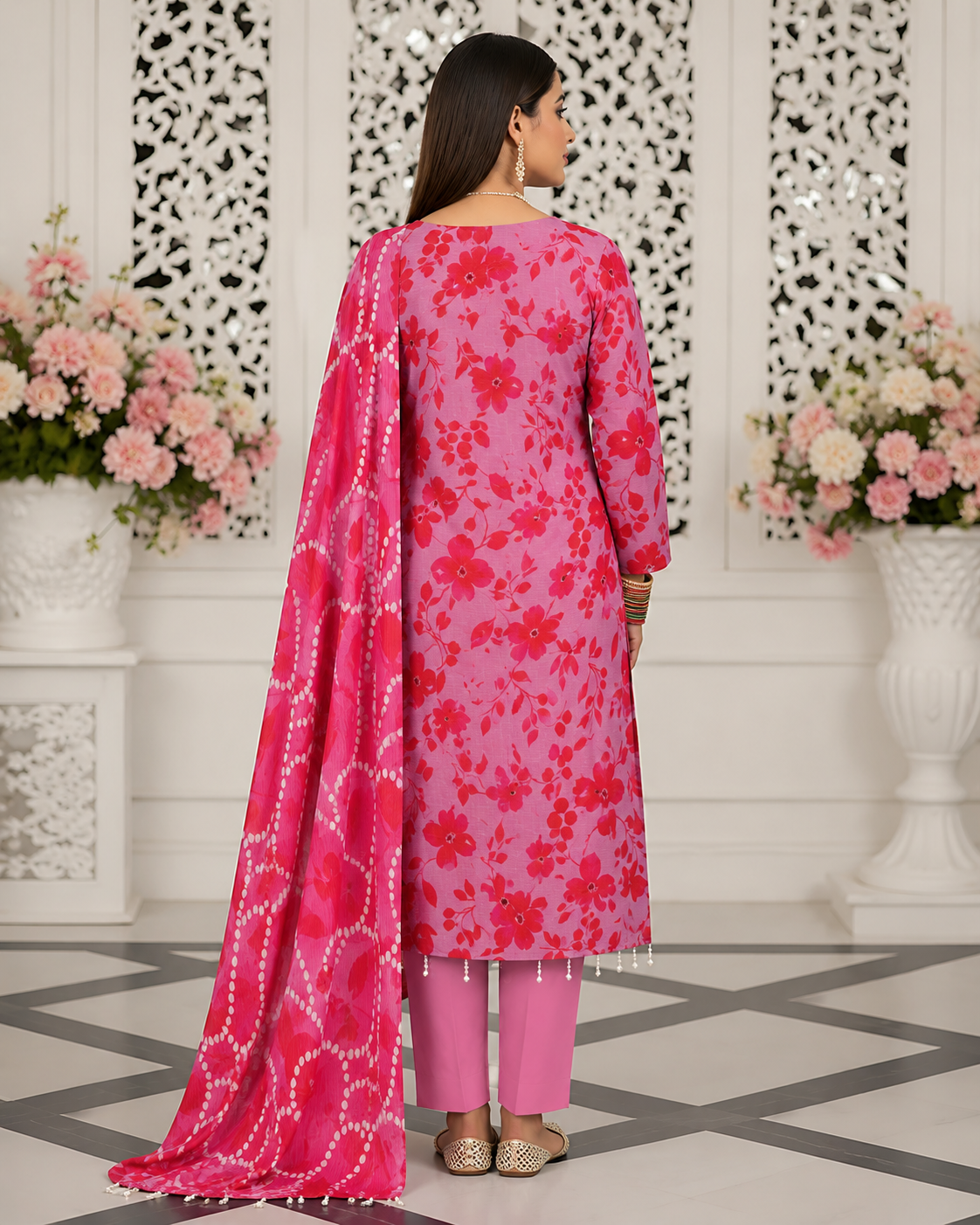 Rosy Bloom Lawn Suit