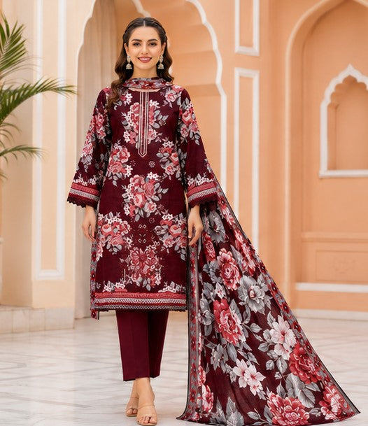Maroon Blossom Lawn Suit