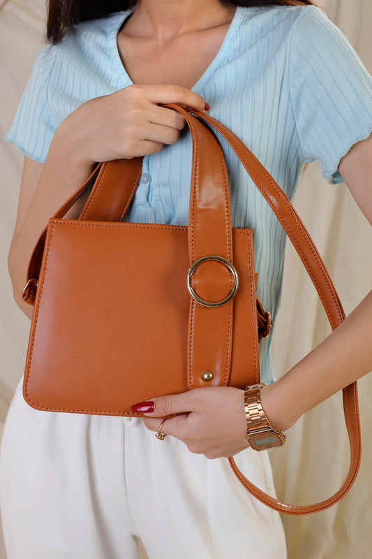 Buckle Luxe Handbag  Brown 026