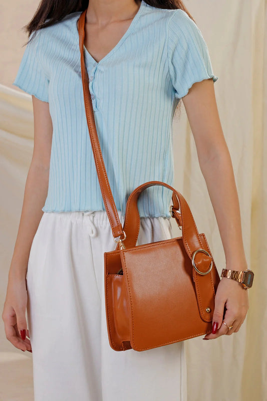 Buckle Luxe Handbag  Brown 026