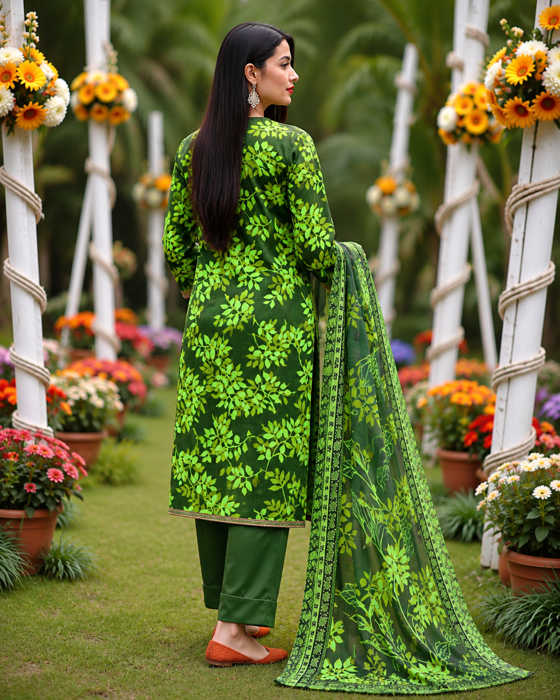 Emerald Leaf Print Lawn Suit