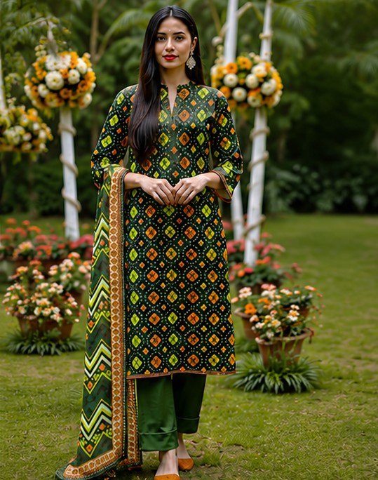 Emerald Bandhani Lawn Set