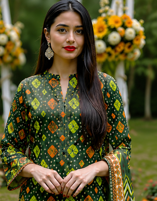 Emerald Bandhani Lawn Set