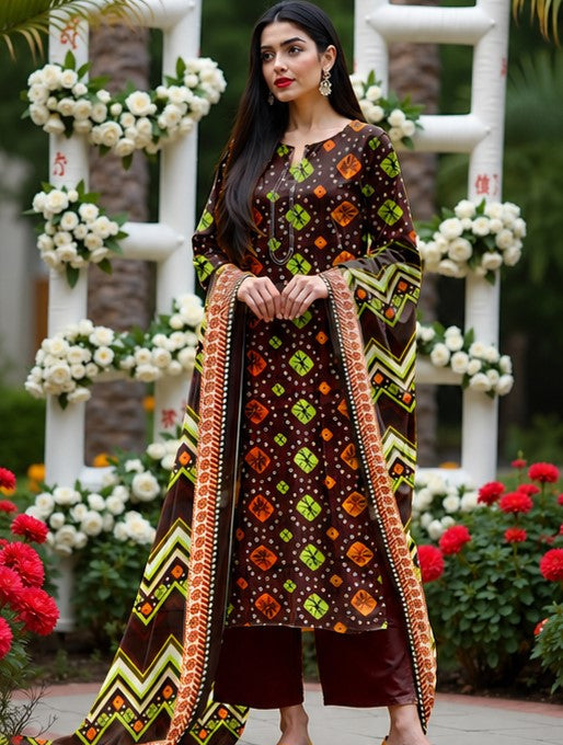 Maroon Bandhani Lawn Suit