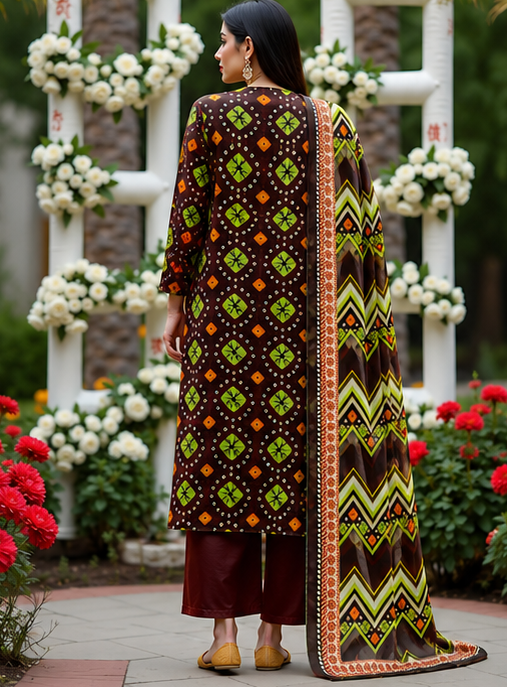 Maroon Bandhani Lawn Suit