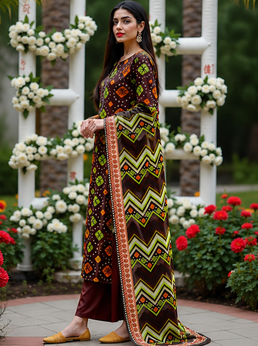 Maroon Bandhani Lawn Suit