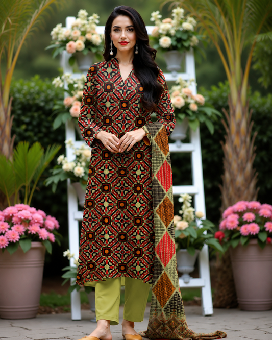 Ruby Mosaic Lawn Suit