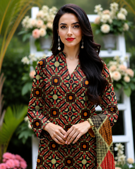Ruby Mosaic Lawn Suit