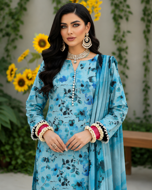 Azure Petal Lawn Suit