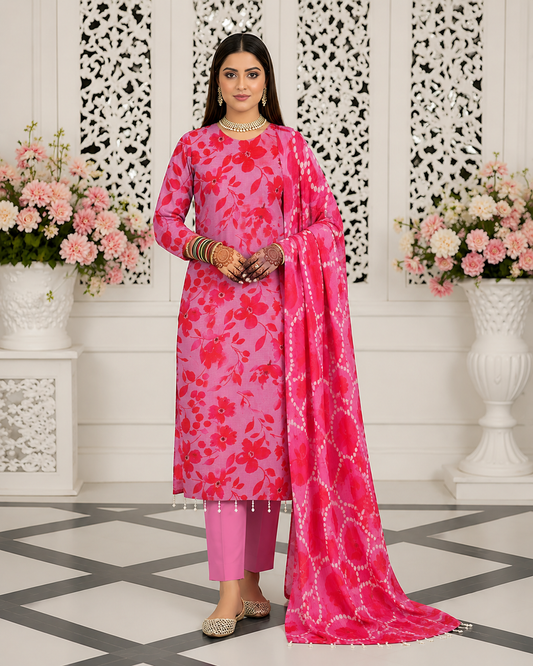 Rosy Bloom Lawn Suit