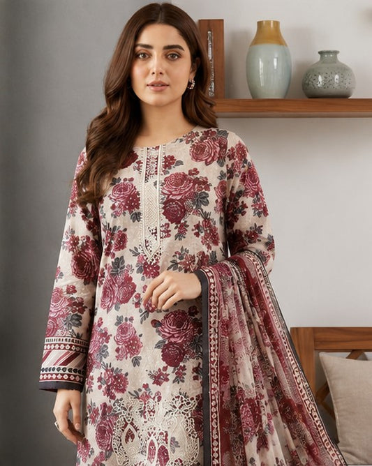 Ivory Rosette Lawn Suit