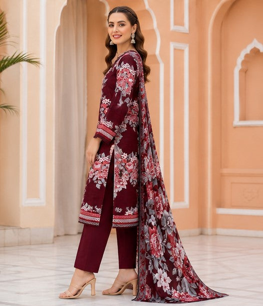 Maroon Blossom Lawn Suit