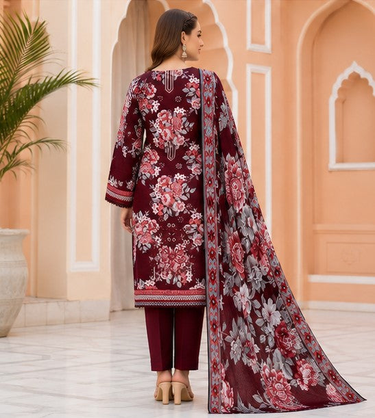 Maroon Blossom Lawn Suit