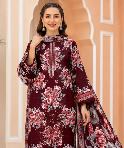 Maroon Blossom Lawn Suit